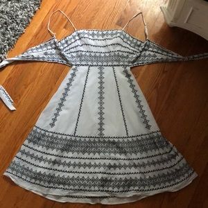 White Midi Formal Dress with Black Lacing Design